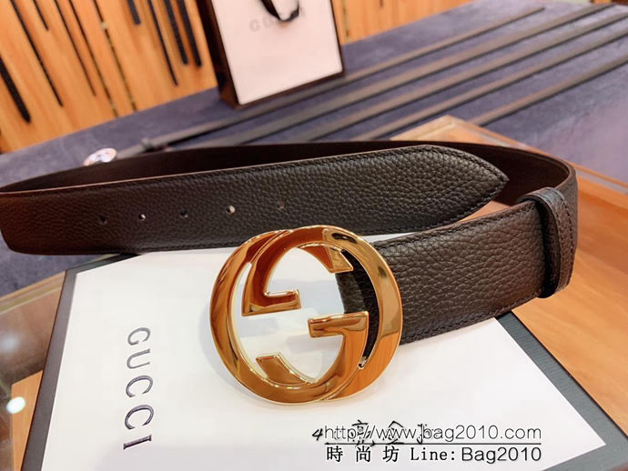 GUCCI古馳 官網爆款 正品規格 原單品質 togo荔枝紋牛皮 雙G亮面銀色扣 男士皮帶  xfp1077